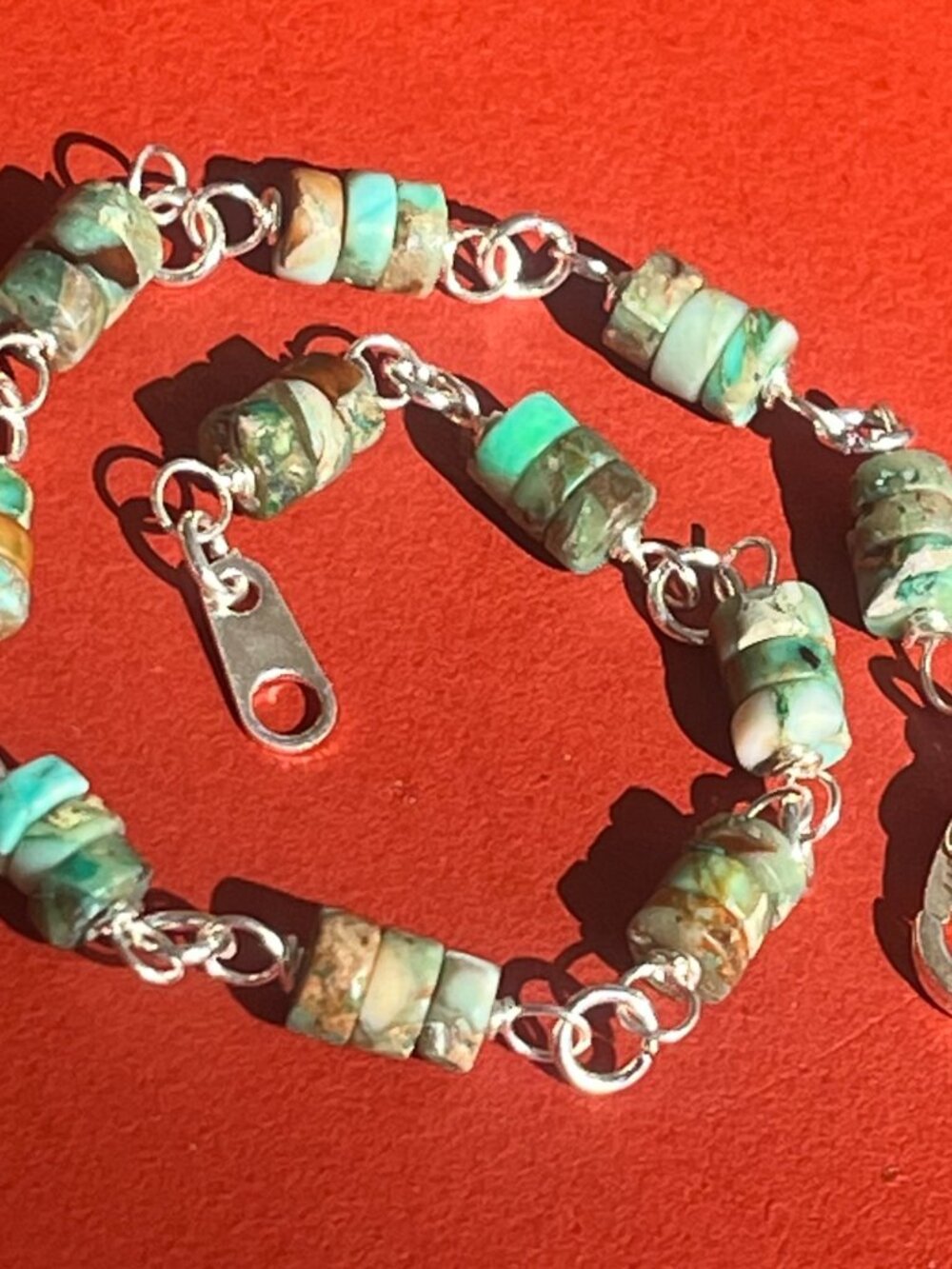 African Turquoise Bracelet | Boho Heishi Bead Silver Bracelet | Earthy Gemstone - Picture 6 of 6